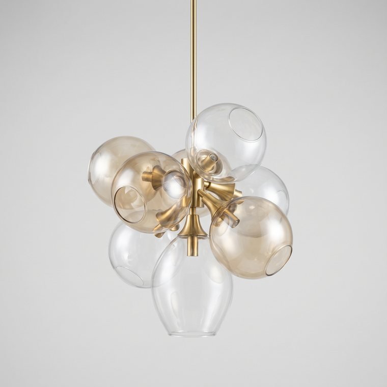 A brass and smoked-glass bubble chandelier