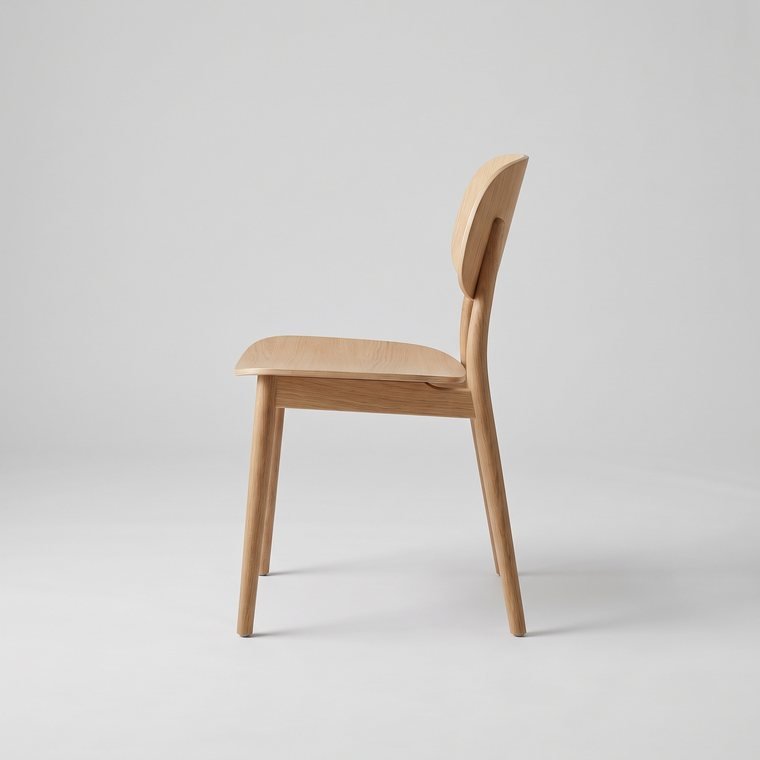 A light oak dining chair photographed from the side