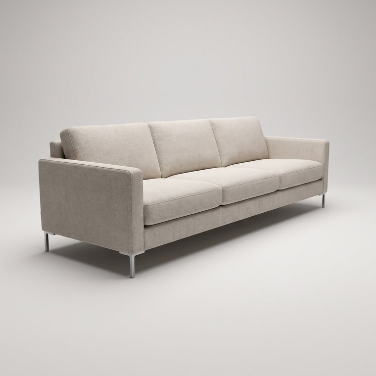 A three-seat sofa in oatmeal fabric