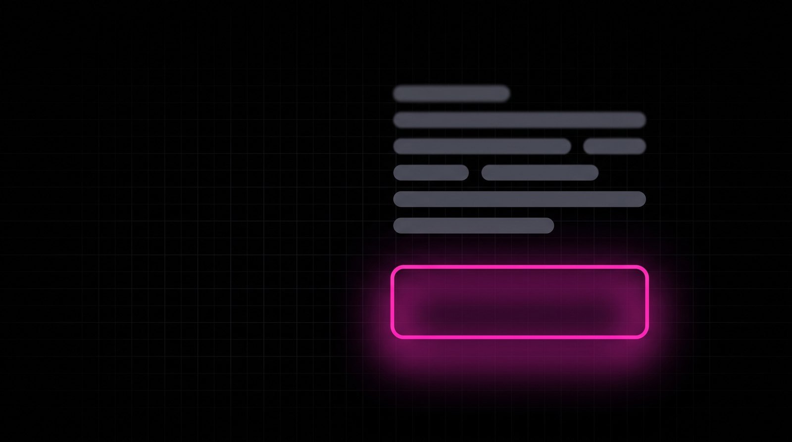 Abstract dark UI showing grey answer lines with a glowing magenta sponsored card below them, representing ChatGPT ads placed beneath the answer